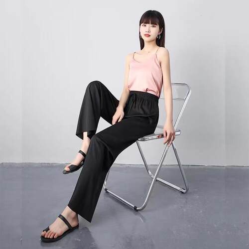 Ice silk wide leg pants for women, slim fit, high waisted
