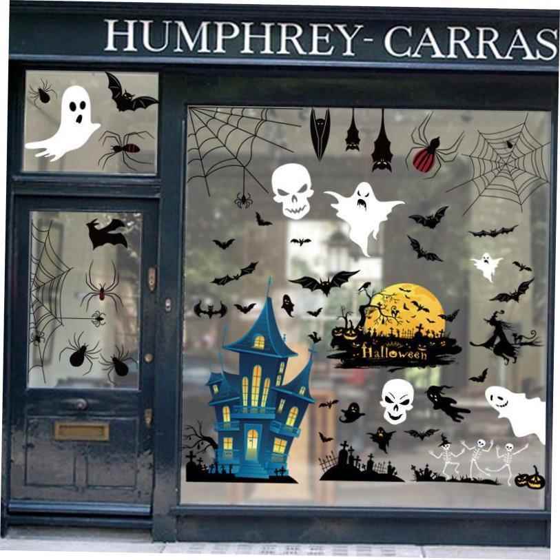 Halloween Window Stickers Glass Door Cute Skull Spider Bat
