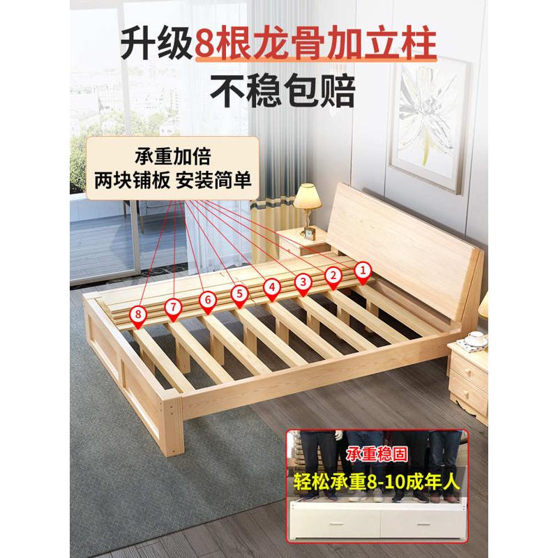 实木床工厂直销1.5米双人床主卧现代简约出租房经济型1.2米单人床