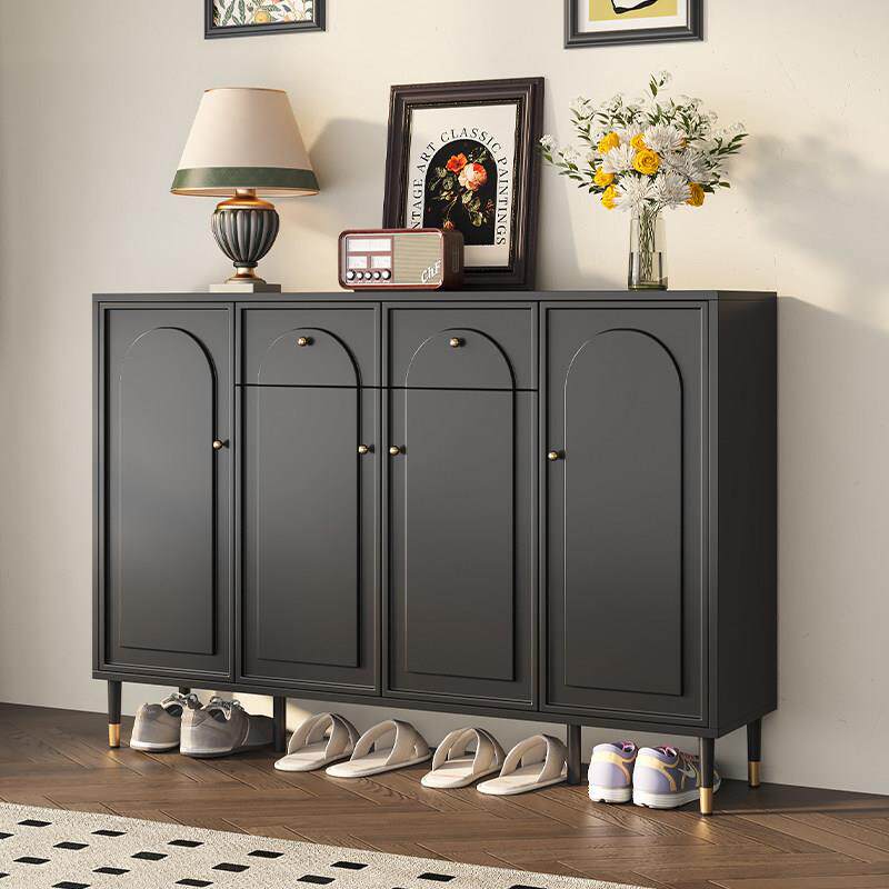 入户鞋柜家用门口黑色玄关柜一体靠墙收纳柜法式轻奢大容量收纳柜