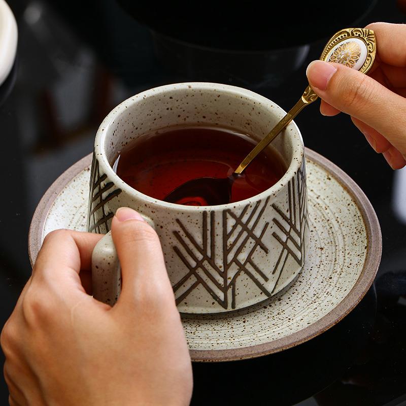 陶瓷复古咖啡杯碟套装创意粗陶家用牛奶早餐杯子餐具马克杯