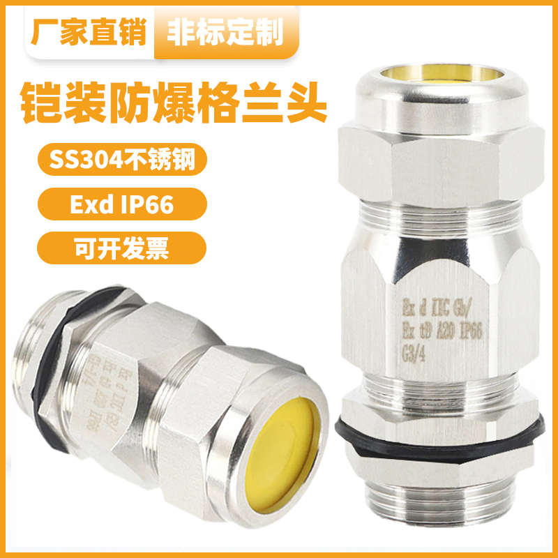 npt1/2不锈钢304铠装防爆格兰头填料函DQM电缆双密封BDM接头G3/4