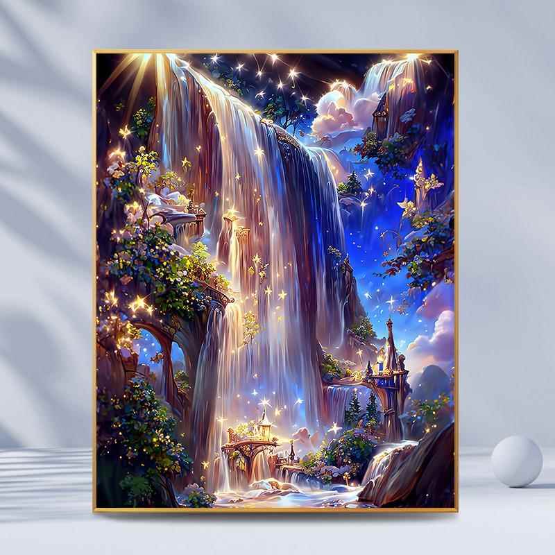 治愈系星空瀑布钻石画diy灿烂星河唯美手工高难度5d风景贴钻石画