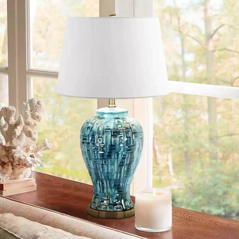 美式陶瓷台灯现代地中海家用简约蓝色样板房复古客厅卧室床头台灯