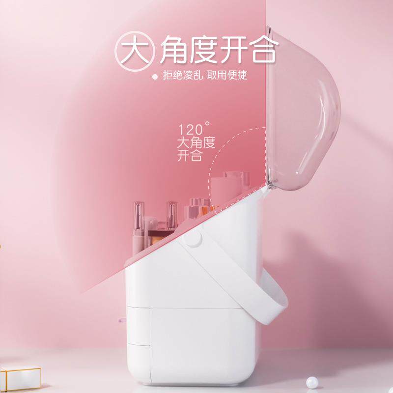 2021化妆品收物纳盒透明纳手提带盖防尘多功杂抽屉式梳妆台收能盒