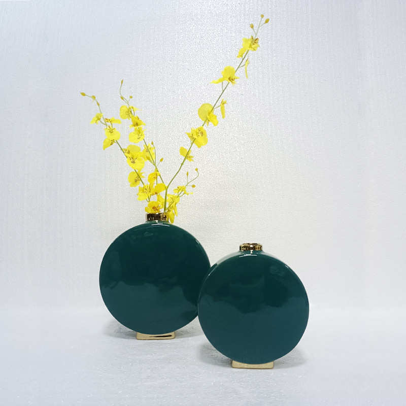 景德镇陶瓷简轻奢绿色家居装饰品干花仿真花水养陶瓷花瓶玄关摆件