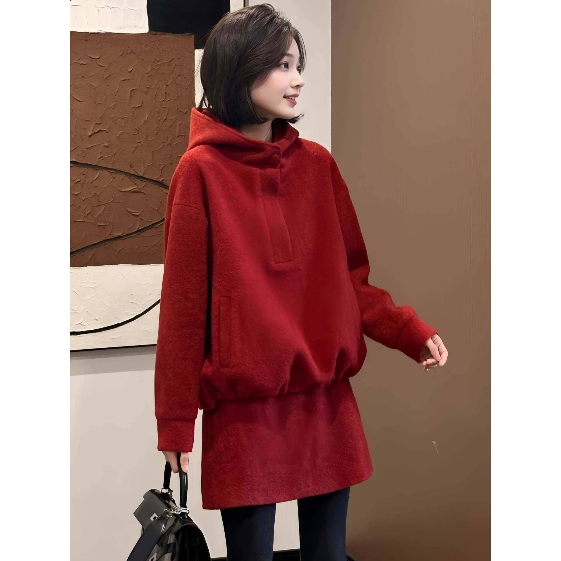 香港轻奢风保暖连帽套装女2025冬季大码胖MM时尚卫衣+短裙两件套