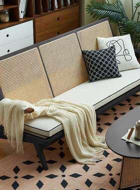 A1028L法式复古沙发实木藤编人约家用直排双三冬夏两用客简厅现代