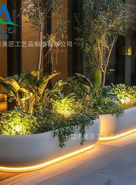 玻璃钢花盆发光花钵商场花器户外圆形方形树盆公园绿化种植池学校
