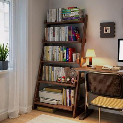 实木梯形置物架落地书架层收靠架子纳卧室墙角阶梯式梯子展多FWL