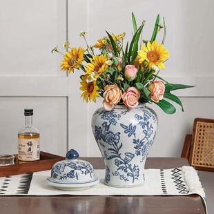 雨彤将军罐陶瓷器摆件客厅家居饰品彷古中式装饰景德镇青花瓷花瓶