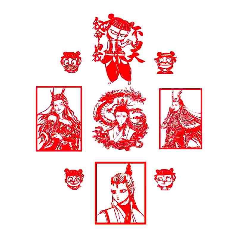 闹海童卡通人物国风刻纸剪纸作品成品哪吒之魔剪纸