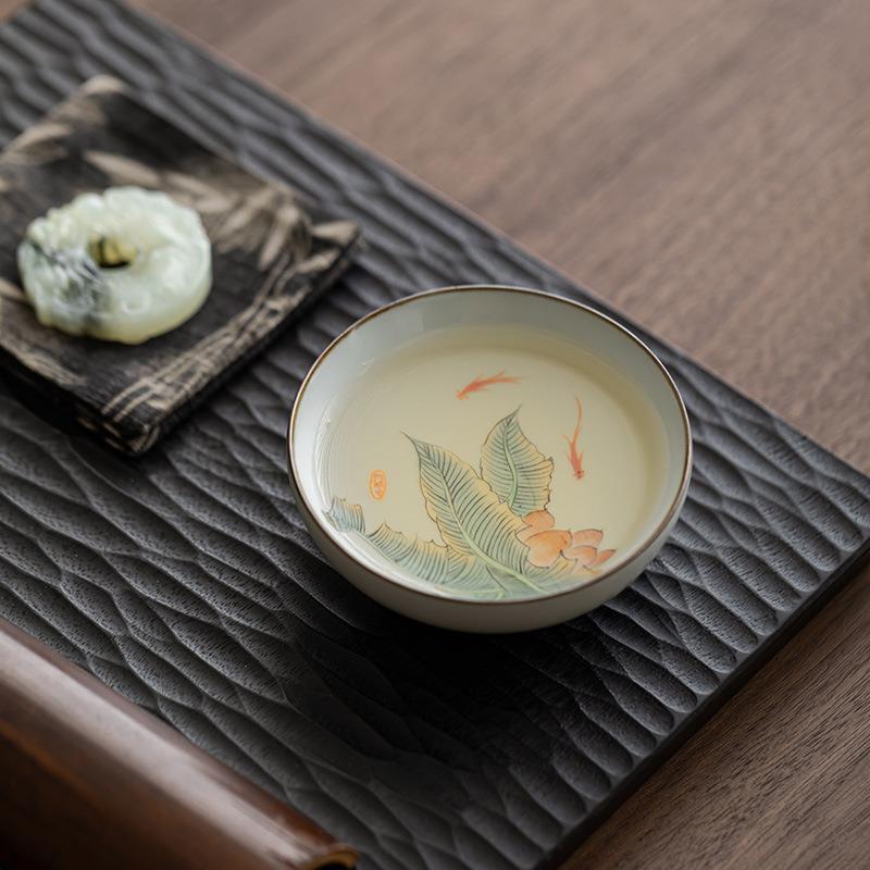 中式釉下手绘汝窑茶杯普洱杯个人专用功夫品茗茶盏茶具主人杯送礼
