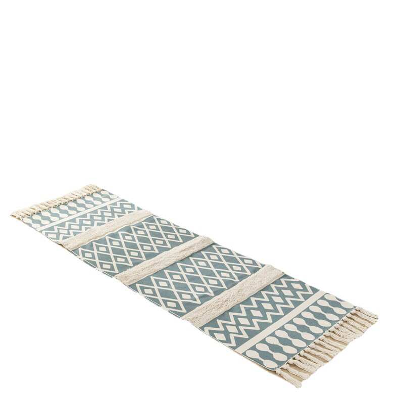 家用印花植绒长条地垫北欧简约 卧室客厅床边流苏地毯地垫批发