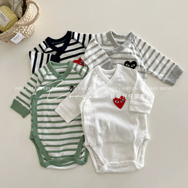 婴儿包屁衣新生儿衣服长袖，春秋条纹爱心，连体衣和尚服宝宝三角哈衣