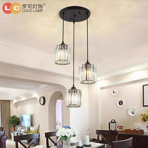 景象北欧水晶餐厅吊灯三头长方形现代简约卧室家用饭厅餐桌楼梯灯