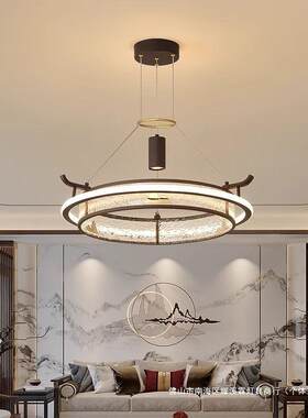 美式简约铁艺LED吸顶圆灯新中式吊灯网红客厅餐厅