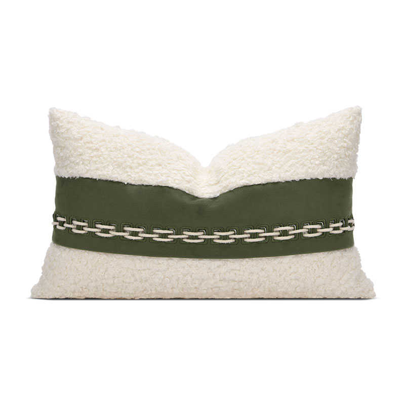 北欧现代简约轻奢沙发样板间白色圈毛绿色镂空绣定制抱枕床头靠垫