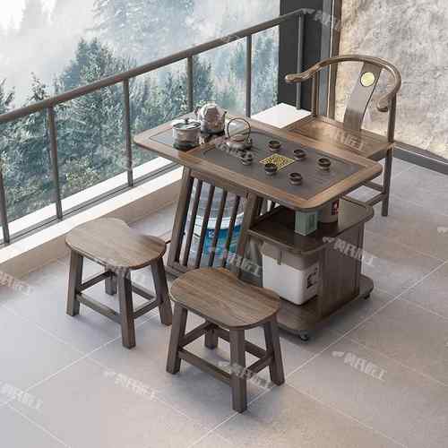新款合实木阳台茶桌家用小型茶台椅组烧水壶一体约人喝茶两几简可