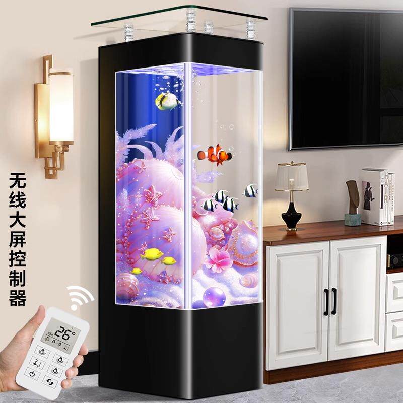 新款家用轻奢鱼缸客厅小型一体免换水背滤落地立式电视柜旁金鱼缸