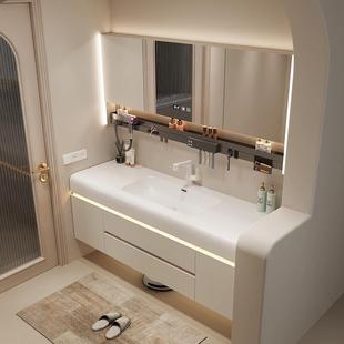 桦崟2025新款奶油风化妆室肤感可丽耐一体洗漱洗手脸池台盆浴室柜组合摆件饰品床笠拉车