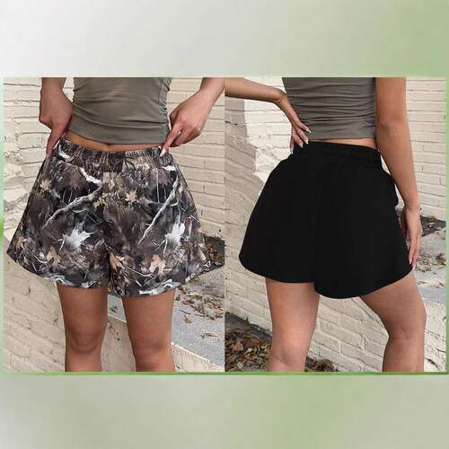 Y2K Camo Leaf Print Shorts Street Slimming Line Leg Pants