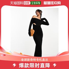 香港直邮潮奢 ASOS 女士bardot 设计褶皱正面镂空长袖中长连衣裙(