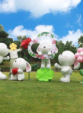 玻璃钢卡通兔子雕塑网红露营打卡点景区美陈户外商场门店装饰摆件