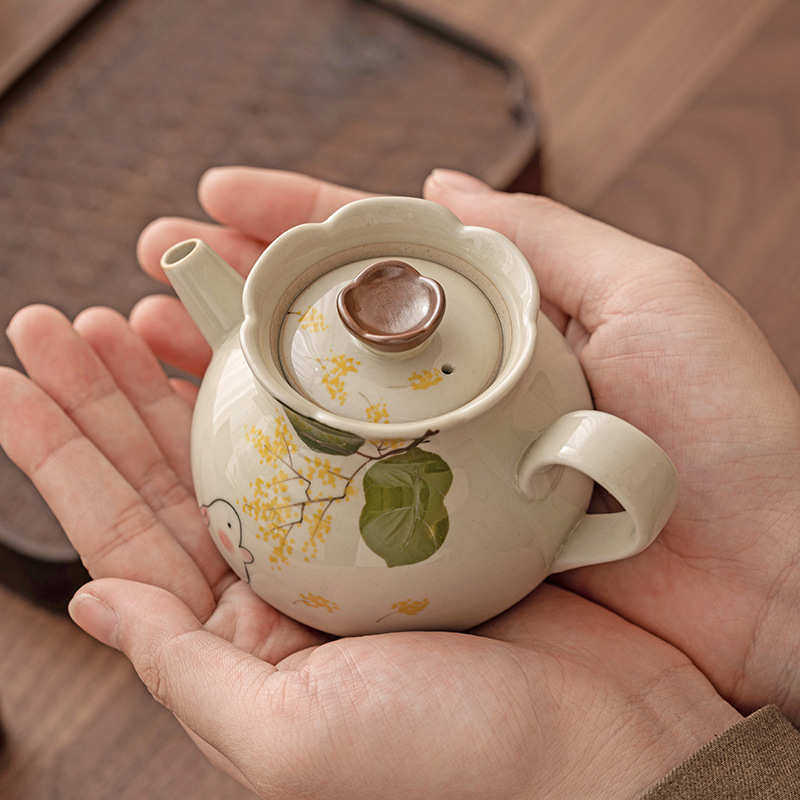 泡茶兔茶具壶功夫家用茶壶单带过草木灰手绘月茶器陶瓷滤泡花苞壶