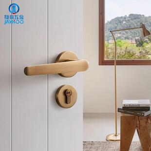 现代极简约室内房门静音门锁家用卧室实木房门把手黄铜门锁具