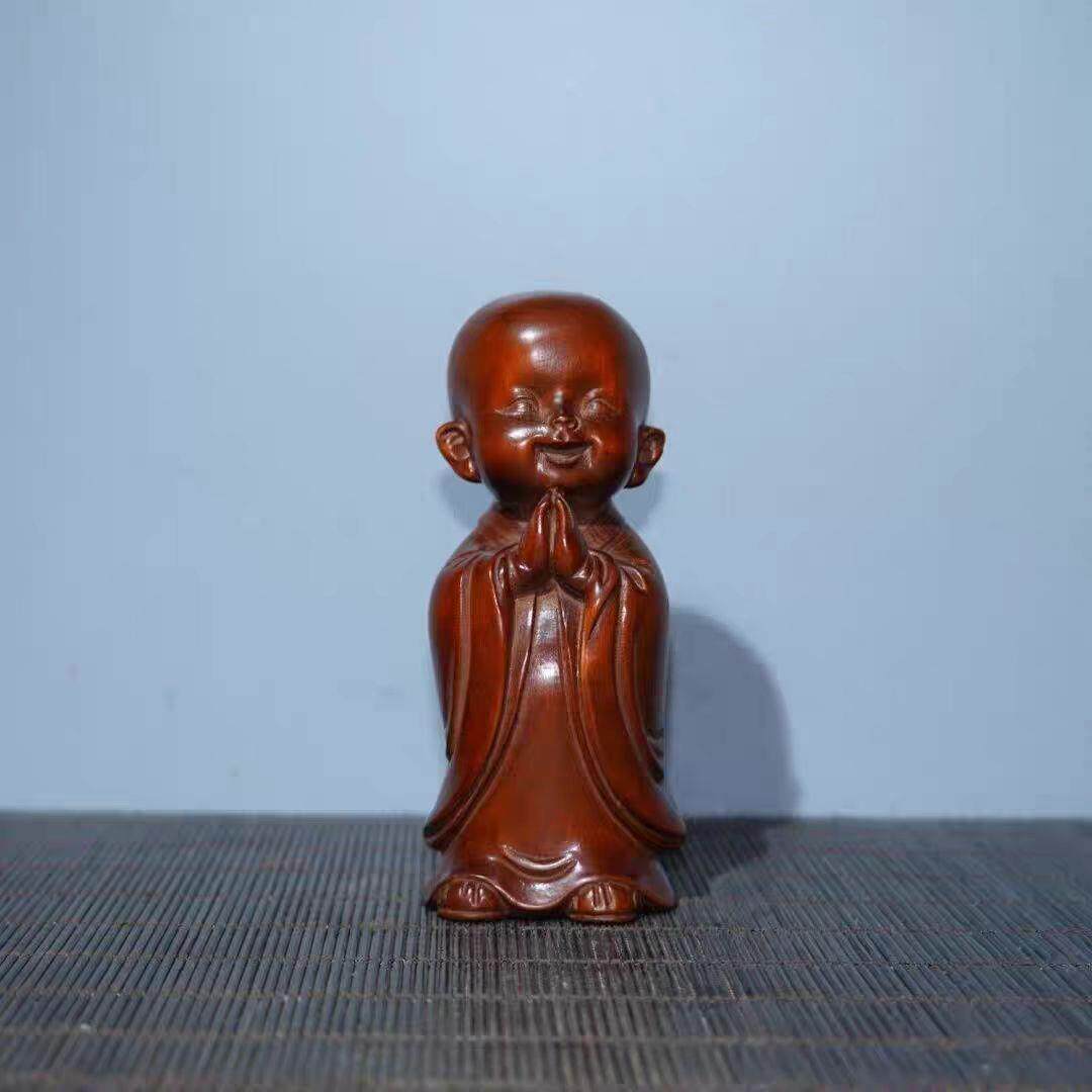 旧藏黄杨木雕小和尚摆件禅意家居客厅书房盆景茶宠工艺品办公室
