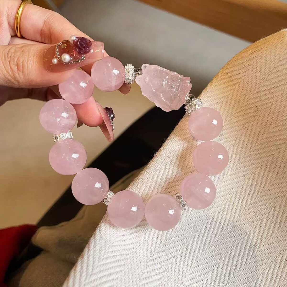 批发天然粉水晶莫粉魔盒手链女款粉晶白水晶黄水晶手串女小众高级