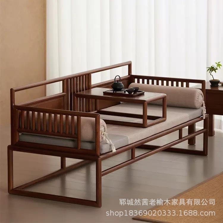 中式老榆木罗汉床客厅装饰可伸缩床榻沙发实木美人榻贵妃榻罗汉床
