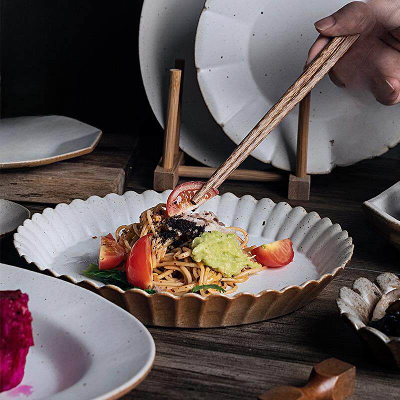 网红日餐式复西餐盘手工粗WXV陶具椭圆牛排餐盘子创意vintage碟古