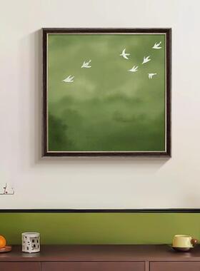 绿色客厅装饰画中古风卧室挂画小众艺术法式复古高级感壁画风景画