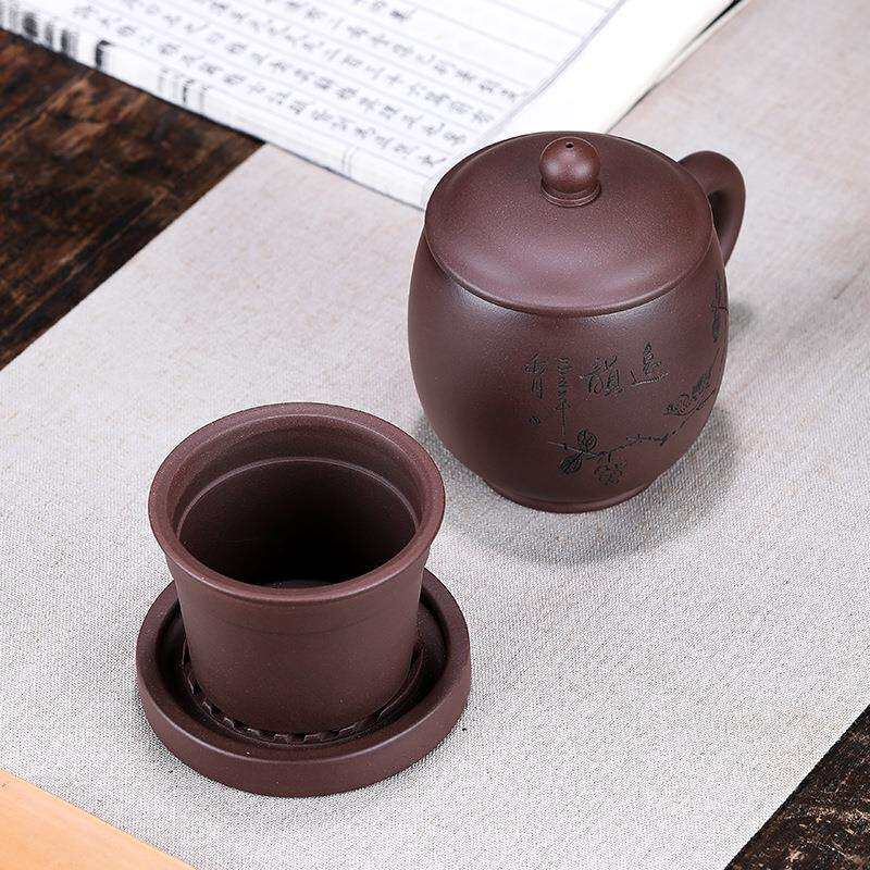 宜兴紫砂杯陶瓷杯子手工盖杯泡茶杯茶杯办公带盖刻字过滤原矿茶杯