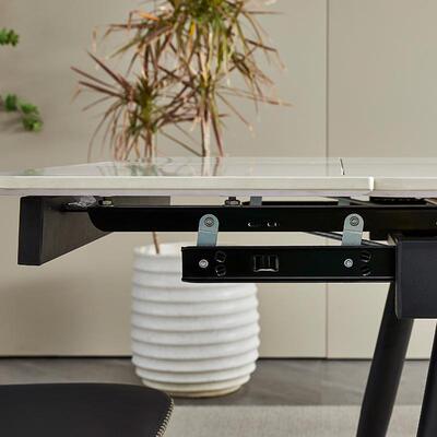 现代简约岩板餐桌长家用折小户型可叠轻奢伸缩桌方形501B拉伸餐椅