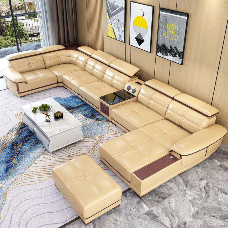 简约现代真皮沙发头层牛皮U型别墅KTV家庭影院客厅大户型转角组合