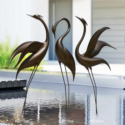 仙鹤雕塑摆件仿铜白鹭丹顶鹤玻璃钢庭院水池动物水景园林景观小品