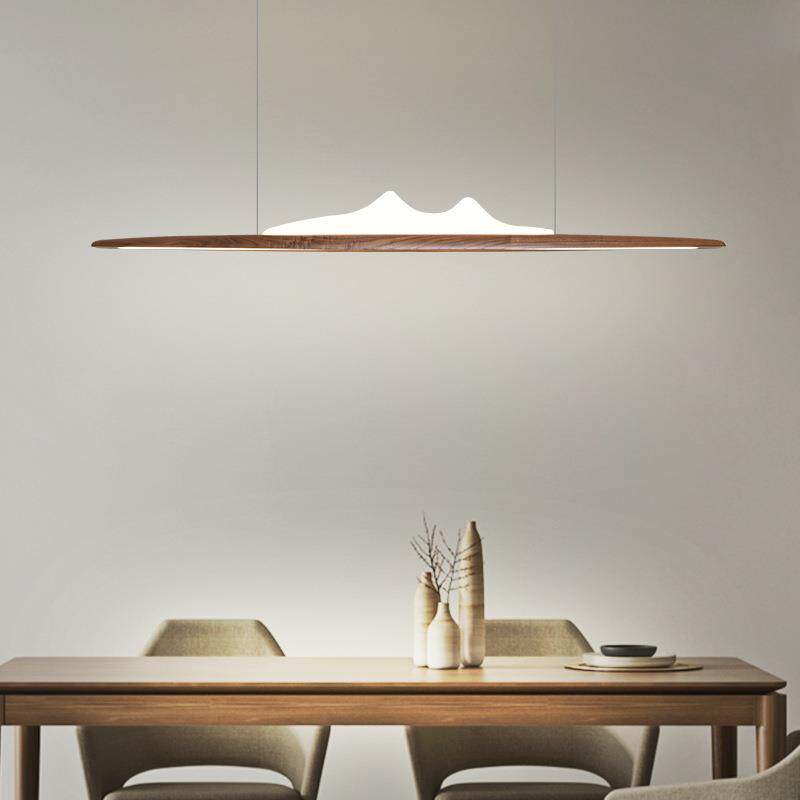 极简新中式黑胡桃木餐桌灯长条灯餐厅灯办公室吧台茶室工业风吊灯