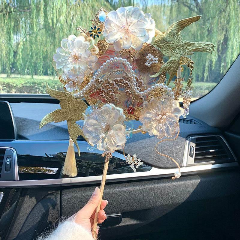 新娘结婚团扇中式婚礼送闺蜜新婚礼物高档手工diy香槟色喜扇高级