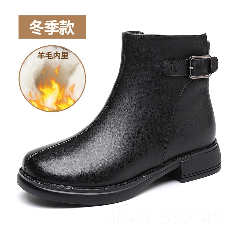 高档短真靴秋款软底靴子中年妈妈鞋子皮棉鞋冬冬季加绒保女暖女士