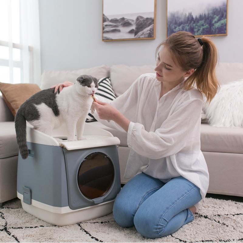 创新顶入式大空间猫砂盆防踩屎防带砂活性炭除臭大号猫厕所双开门