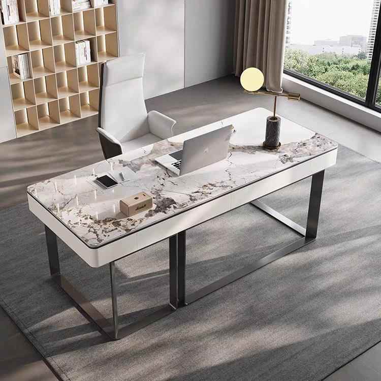 意式极简轻奢书桌岩板台式电脑桌现代书房小户型办公桌家用写字桌