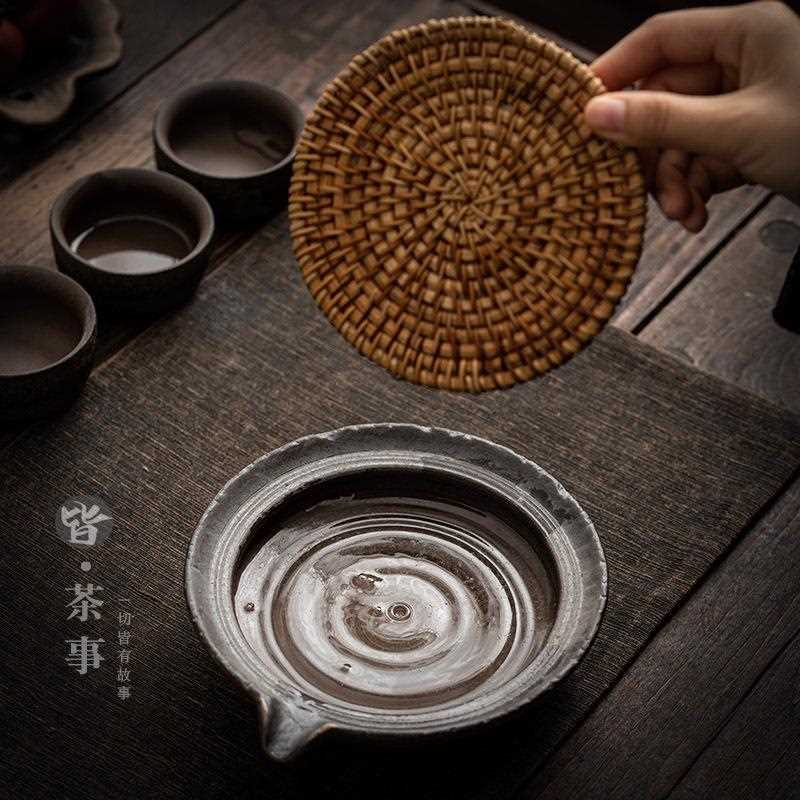 新款直销中式壶承复古粗陶干泡盘家用功夫茶具茶道配件陶瓷小茶台
