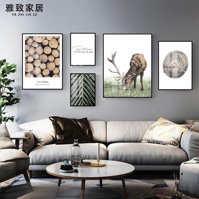 北欧客厅沙发背景墙装饰画大气组合麋鹿挂画鹿头墙画墙壁墙面壁画