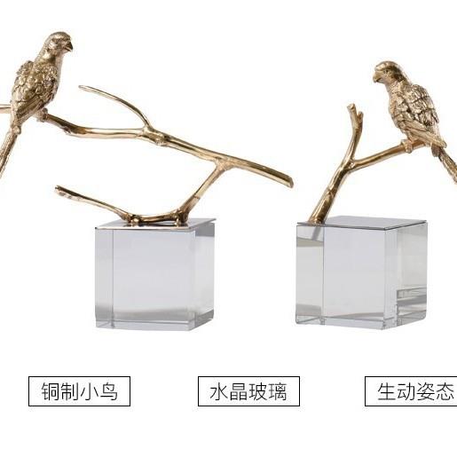 新款直销新中式简约金属小鸟树枝摆件样板房客厅电视柜玄关软装饰