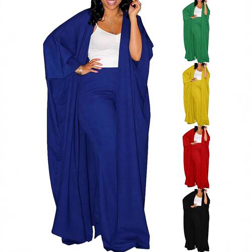 Two-piece Set Women's Solid Batwing Sleeve Open Front Coat &