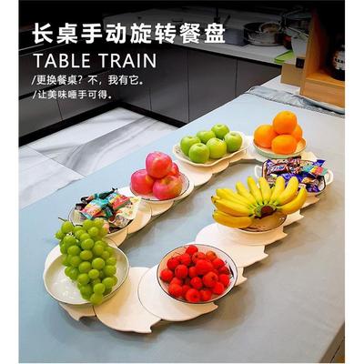 家用长方形长桌旋转手动餐桌转盘椭圆形餐桌转盘可调节长短转盘