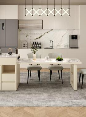 缩中岛台桌一体现代简ZG-82000约岩板饭桌厨房圆伸弧形家可用小餐